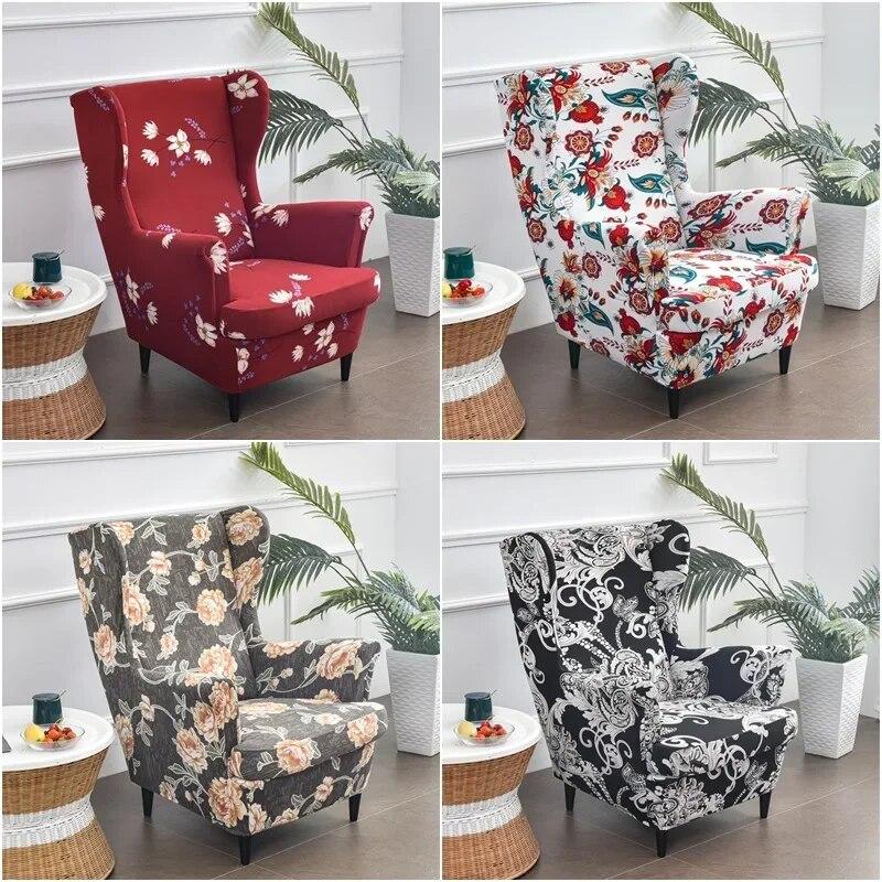 Nordic Floral Wing Chair Cover Stretch Armchair Covers Removable Relax Single Sofa Slipcover Modern Furniture Protector Cover