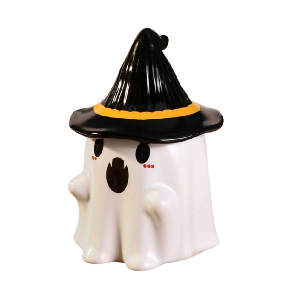 Sturdy Ceramic Drinkware Handmade Ghost Pattern Ceramic Cup with Elf Hat Lid Halloween Theme Artwork Mug for Use Unique