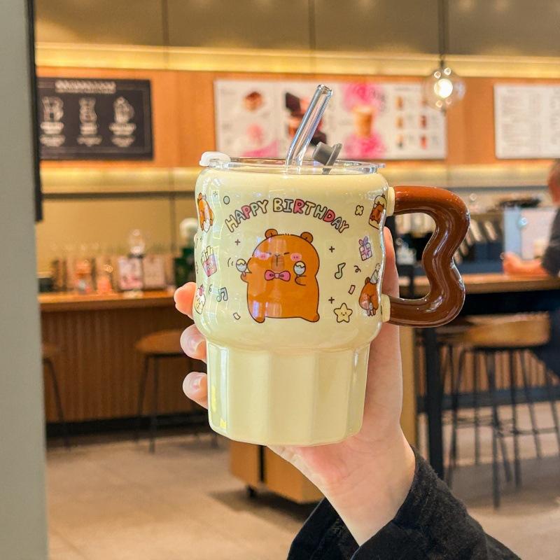 Roztomilý keramický hrnek se slámkou kapybara roztomilý dívčí hrnek na kávu praktický hrnek pro přítelkyni dárek k narozeninám