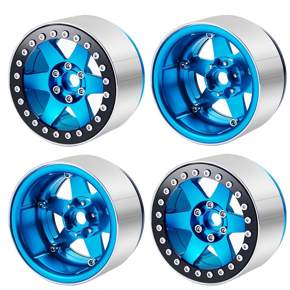 

2.2 RC Rock Crawler Wheel Rims, Aluminum Beadlock Wheel Hubs for AXIAL WRAITH 90048 RR10 (Blue + Black, 4pcs)