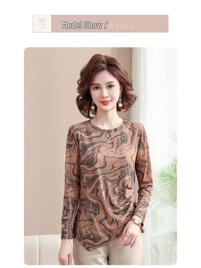 2025 Spring Irregular Long Sleeve T-shirt for Mothers, Fashionable 40s-50s Base Layer Top