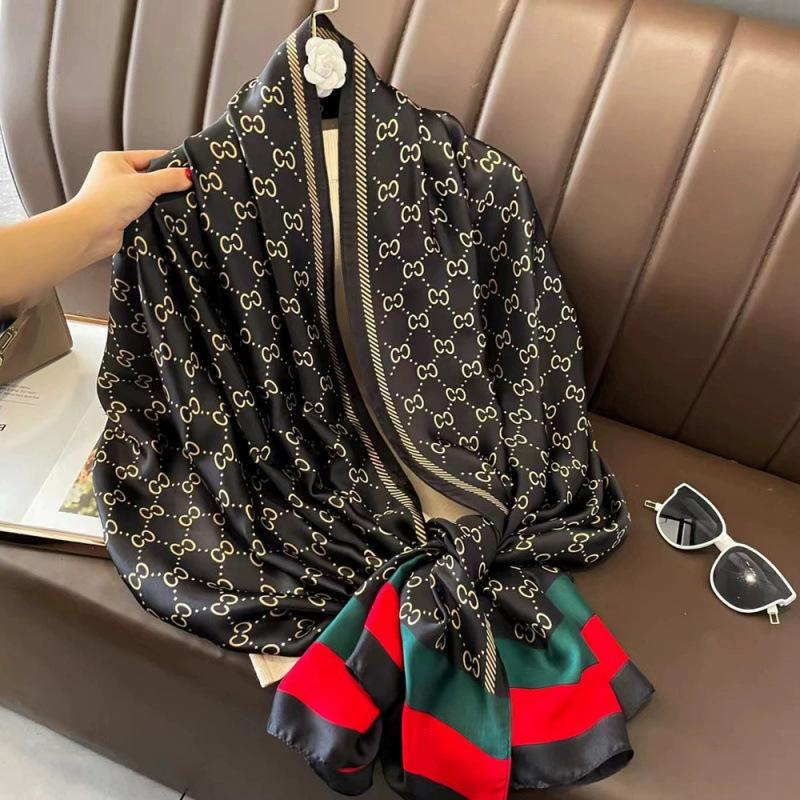 Spring and Summer Thin Silk Scarf High-end Printed Long Scarf New Satin Travel Sunscreen Scarf National Style Cloak