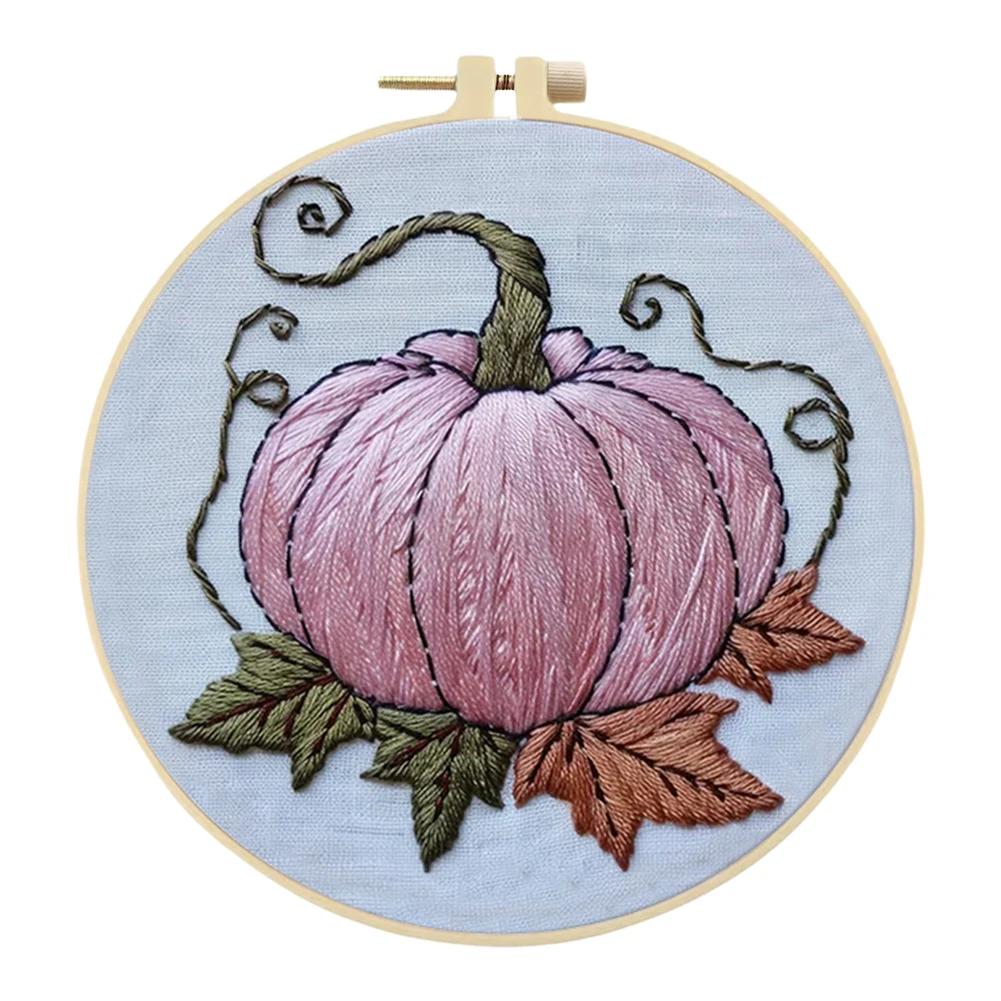 Halloween Stamped Cross Stitch Embroidery Kits with Hoop Cloth Color Thread for Beginners DIY Arts Ornament Cross Stitch Sets