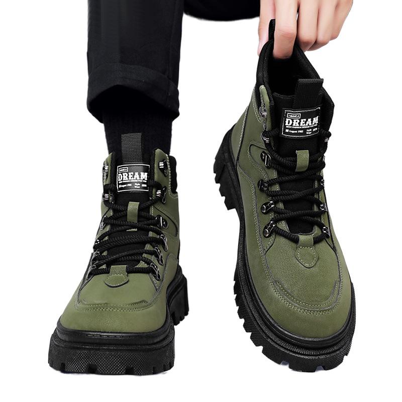 Green Martin boots winter high-top mountaineering velvet snow cotton shoes locomotive soft leather