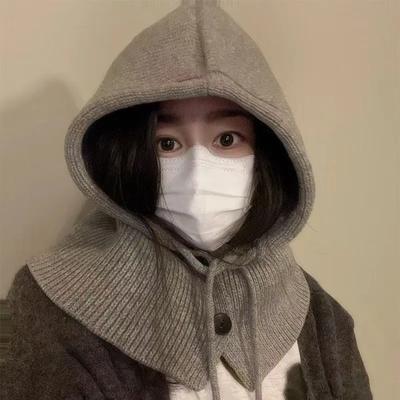 1pcs Winter New Balaclava Hats Unisex Knitted Caps Outdoor Commute Keep Out The Cold Drawstring Hat One-Piece Neck Windproof