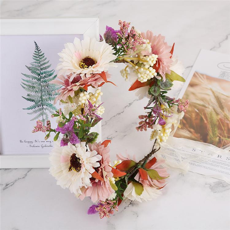 DIY Flower Crown Wreath Headband Crown Floral Hair Garland Headpiece with Ribbon Festival Wedding Party