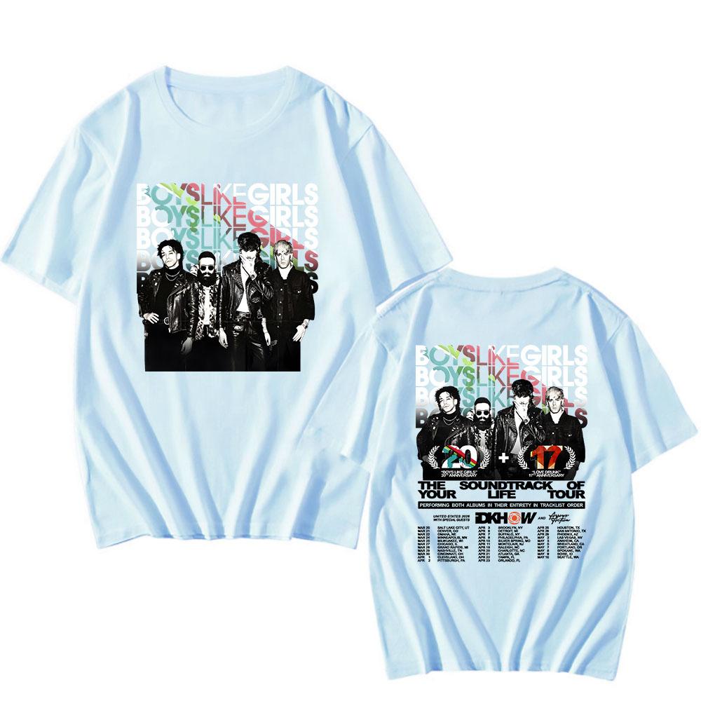 BLG THE SOUNDTRACK OF YOUR LIFE TOUR T-shirt BOYS LIKE GIRLS Rock Band Tshirts Cotton Short Sleeve Loose T Shirt Streetwear