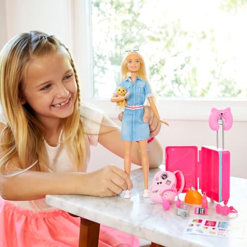 Barbie Dreamhouse Adventure Pink Travel Set, Dress-Up Doll and House, Pretend Play, Ages 3 and Up, Blue, FWV25