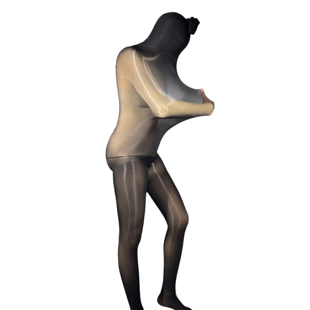 Women Unisex Sexy Oil Shiny Bodysuit Sheer See Through Body Pantyhose Tights Cocoons Body Stocking Elastic Yoag Leotard Bodycon