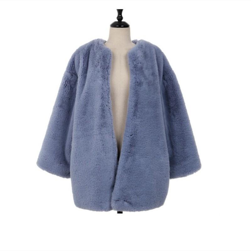 Womens Mid-Length Faux Fur Coat Long Sleeve Warm Winter Outerwear Street Style