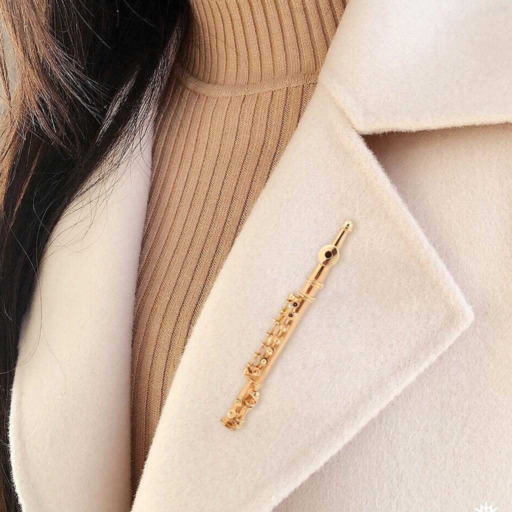 Flötenförmige Musikinstrument Broschen Pin Zubehör für Geschenksammlung(Gold)