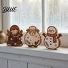 Vintage Christmas Home Accents Wooden Tree Ornaments, Colorful Desktop Decoration, Rustic Holiday Wood Figurines Reindeer for with Pine Cones Bows And