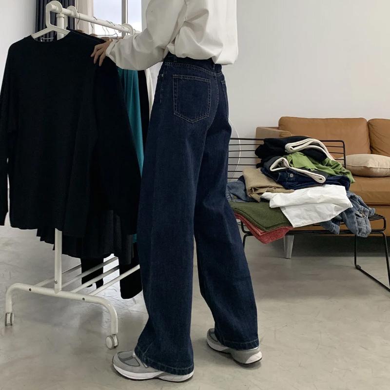 Women Jeans High Waist Baggy Straight Wide Pants Casual Dark Blue Denim Trousers Plus Size Female Bottoms Vintage Y2k Claothes Streetwear