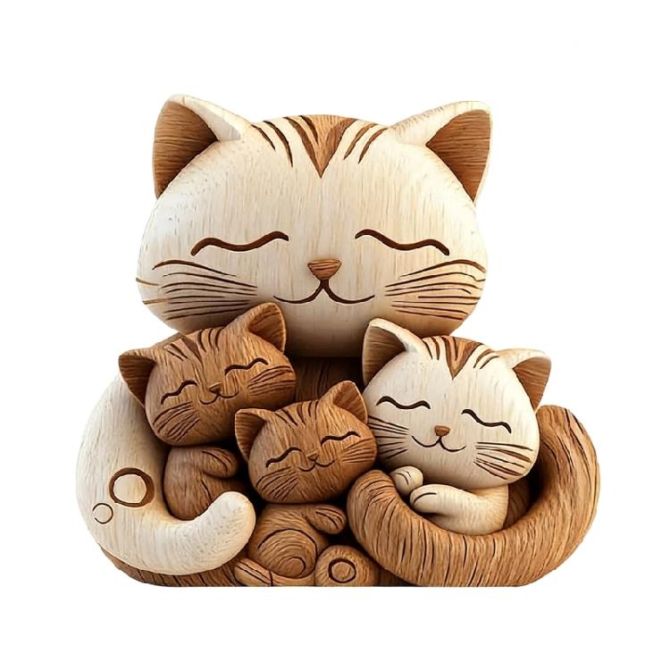 Carved Wooden Cats/Dog Figurines Table Ornament Cats/Dog Statue Sculptures Collectibles Home Decors Art Carving Work