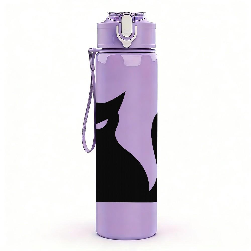 1PC Black Cat Silhouette 750ml Color Plastic Sports Water Bottle Leakproof Flip Straw Lid Suitable for Sports Office Home Use
