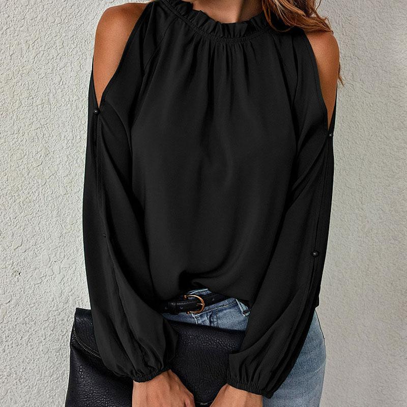 

Net color lotus leaf half-high collar long-sleeved strapless fashion chiffon shirt burgundy autumn and winter round neck long-sleeved top S чорний