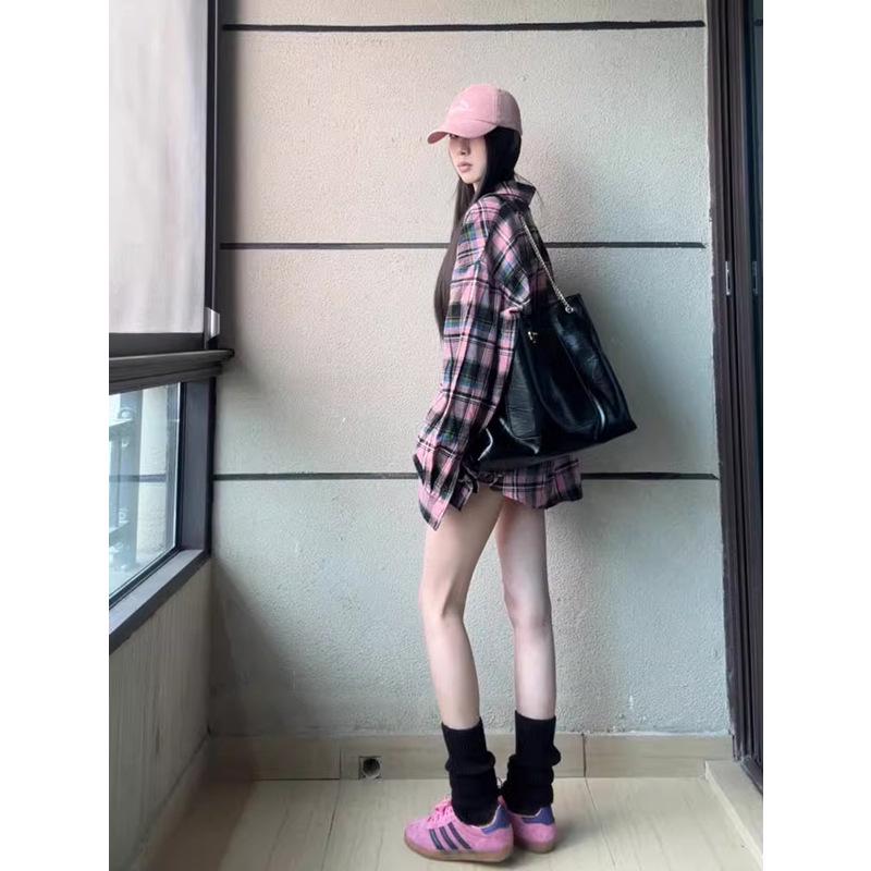 American Retro Long Sleeve Plaid Shirt for Women - Sweet, Cool, High-End Design for Spring and Autumn