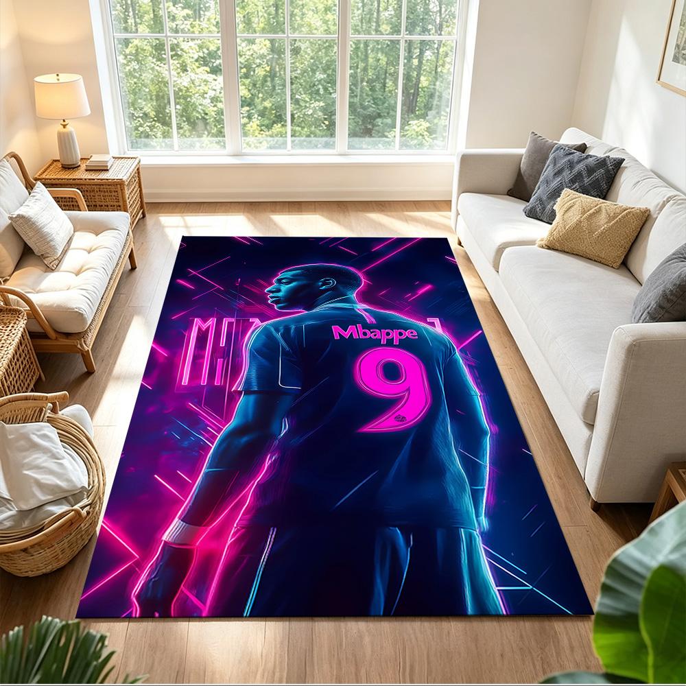 Mbappe Neon Poster Area Rug Perfect for Bedrooms Kitchen Hallway Dining Room Anti-slip Rug Anime Office Decor Wedding Party Gift