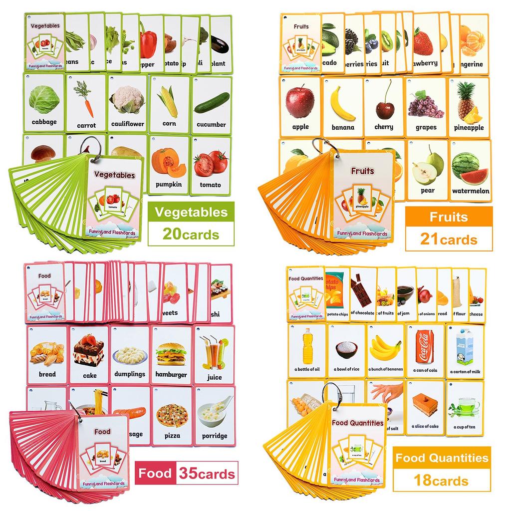 Fruits/Vegetable/Foods/Food Quantities English Words learning FlashCards Pocket Card Baby Toys for Children Pre-Kindergarten Kids Gifts