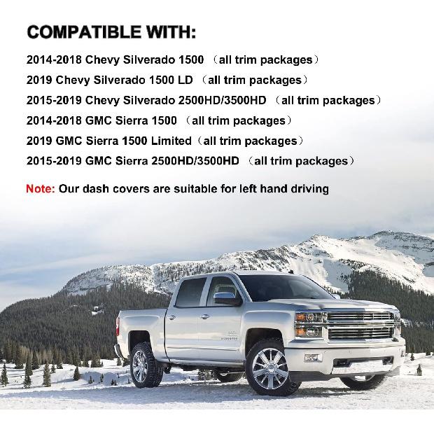 Dash Cover  Fit For 2014-2018 Chevy Chevrolet Silverado/GMC Sierra 1500,2015- Chevy Silverado/GMC Sierra 2500HD 3500HD,Dashboard Pad Carpet No