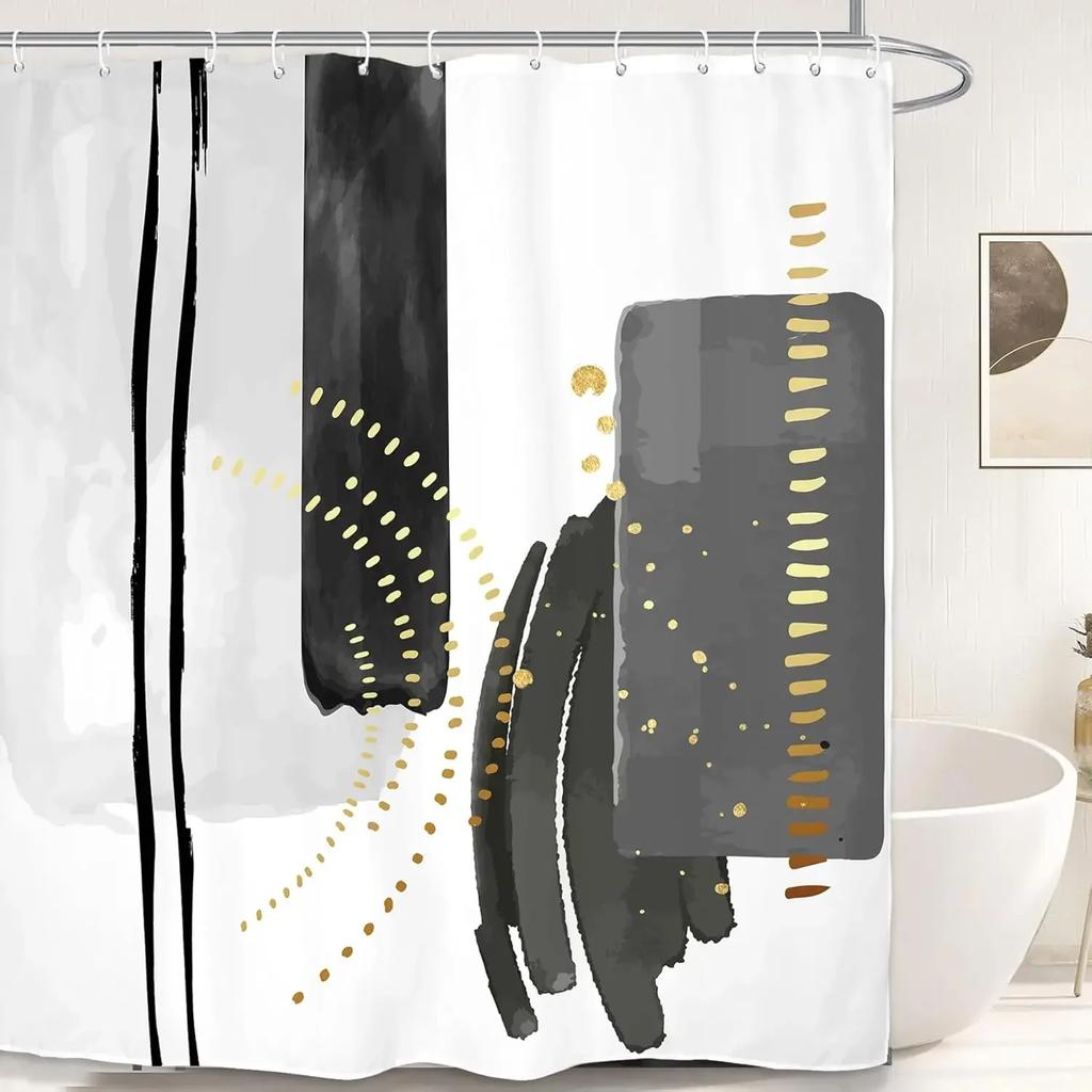 Abstract minimalist modern bathroom shower curtain neutral beautiful striped waterproof decorative shower curtain