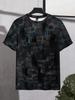 Men's All-Over Abstract Pixel Art T-Shirt, Dark Grunge Checkerboard and Line Pattern, Breathable Short Sleeve Crew Neck Tee for Men