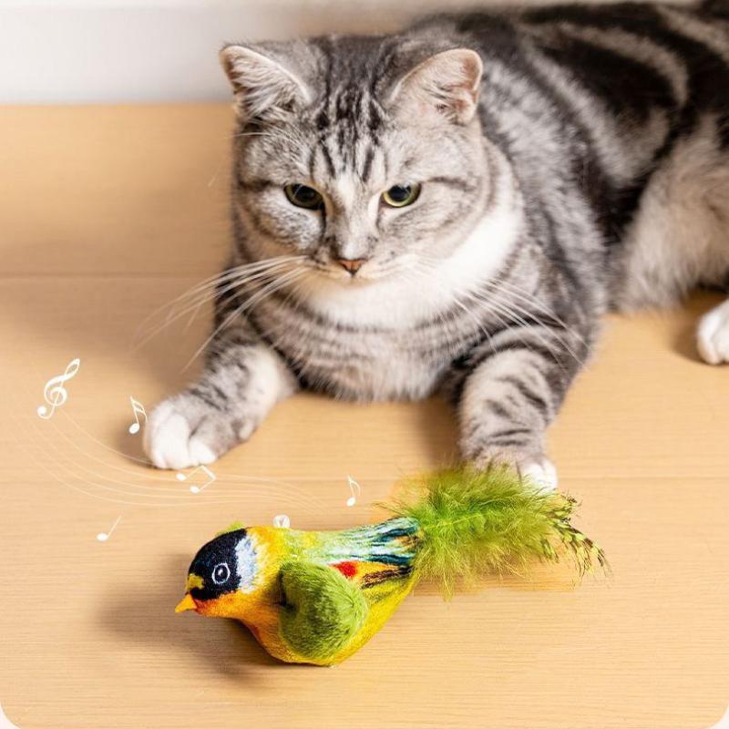 Indoor Interactive Birds Toy for Cat Chasing Teasing Toy Sounding Catnip Cat Teaser Toy Self-hilarity Wall Hanging Birds Cat Toy