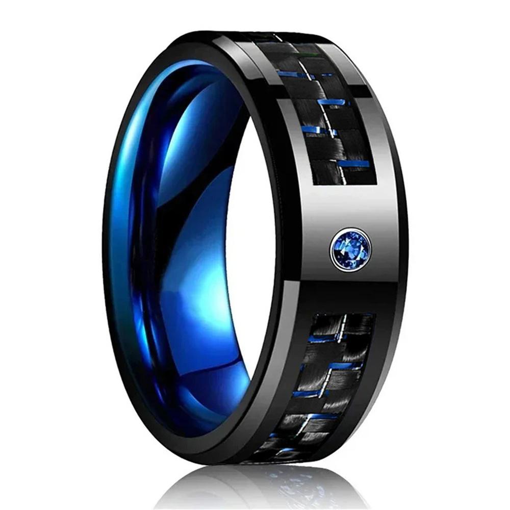 Fashion Copper Color Stainless Steel Rings for Men Black Carbon Fiber Ring Wedding Jewelry Christmas Gift Accessories