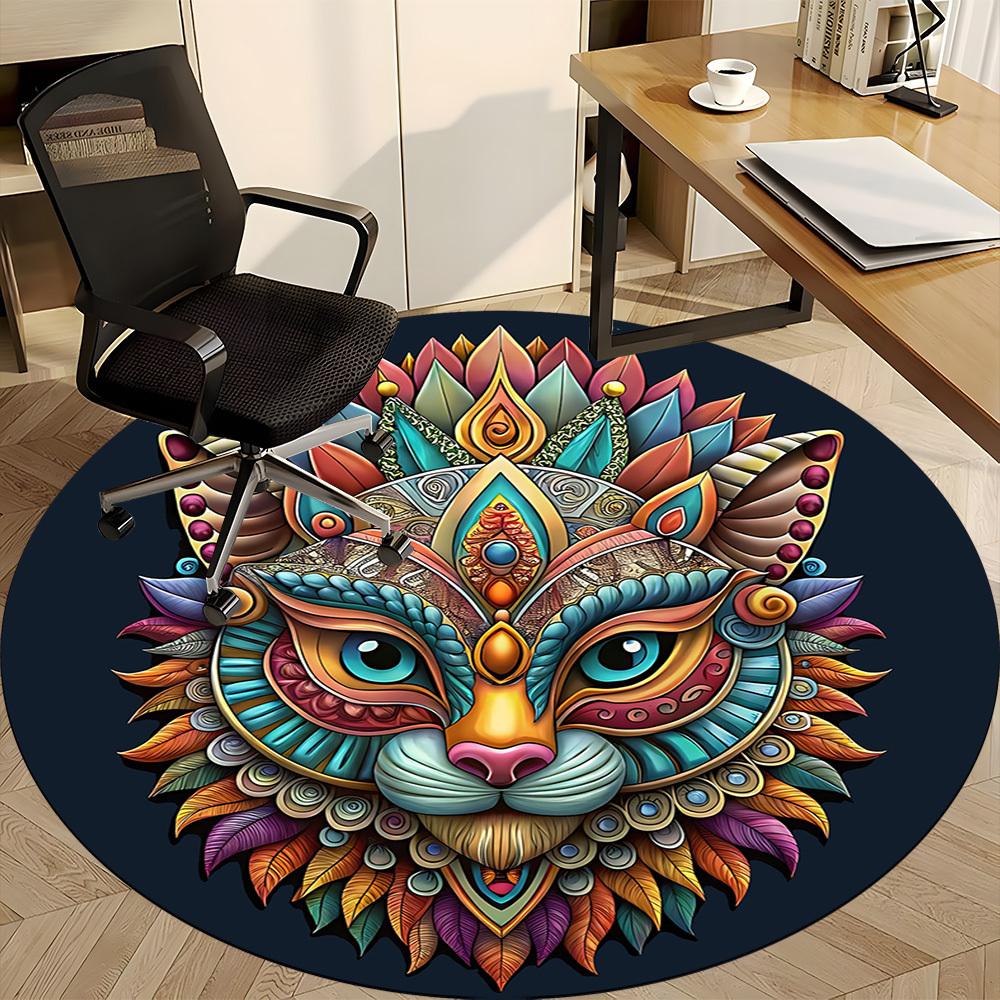 1pc Cats Mandala Office Round Area Rug, Indoor Mat Suitable For Office, Under Office Chairs Bedroom Living Room Home Decor, Room Deco