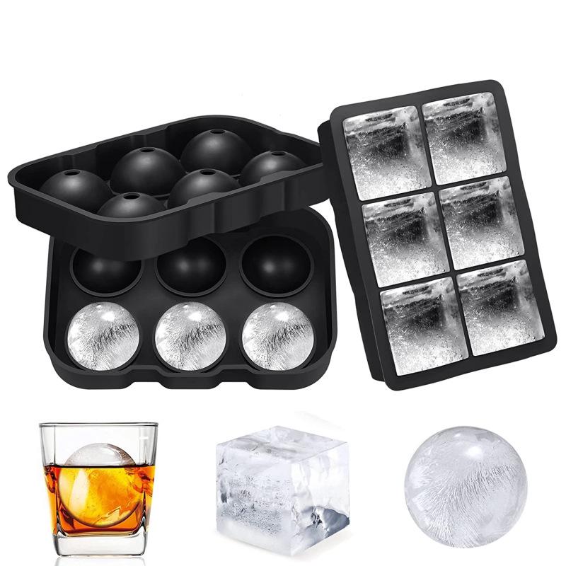 Silicone Ice Cube Mold Set: Long Strip, 6 Squares, 6 Balls, 15 Grids, 37 Grids, Skull Shapes with Lid.