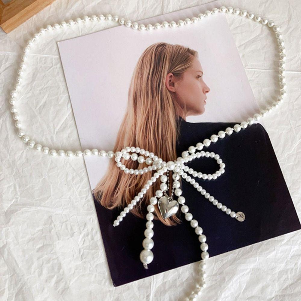 Korean Style Fresh Waist Chain Love Pendant Women's Body Jewelry Bow Pearl Waist Chain  Decoration