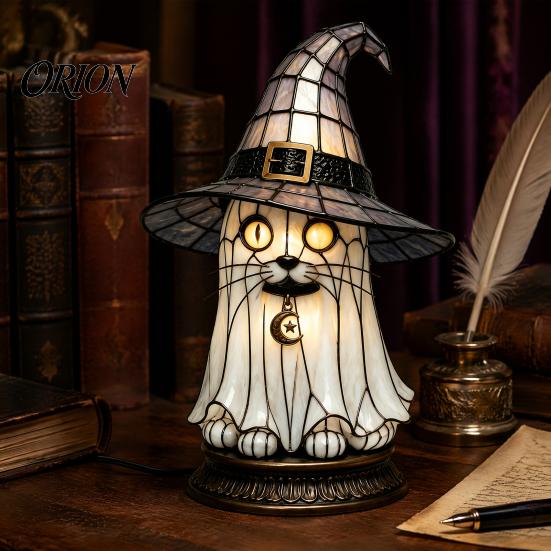 Atmosphärische Beleuchtung für Schlafzimmer Schwarze Katze Hexenhut Tischlampe, mit verträumtem lila Licht, dunkle Ästhetik Gothic Ornament Retro Halloween Ornament,