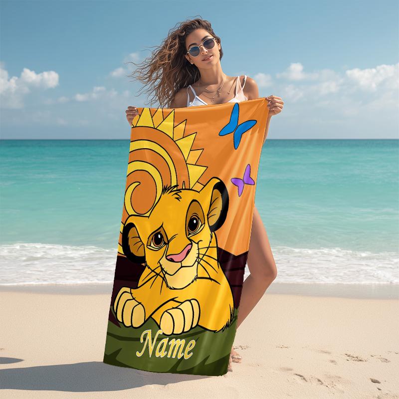 Personalized Lion Cub Adventure Beach Towel Microfiber Beach Towel Thin Absorbent for Beach Swimming Yoga Bath Sports. 0910232