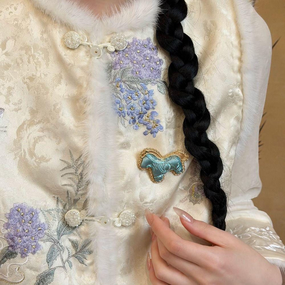 Cute Embroidery Horse Brooch Chinese Style Cloth Fabric Pony Brooch  Clothing Accessory