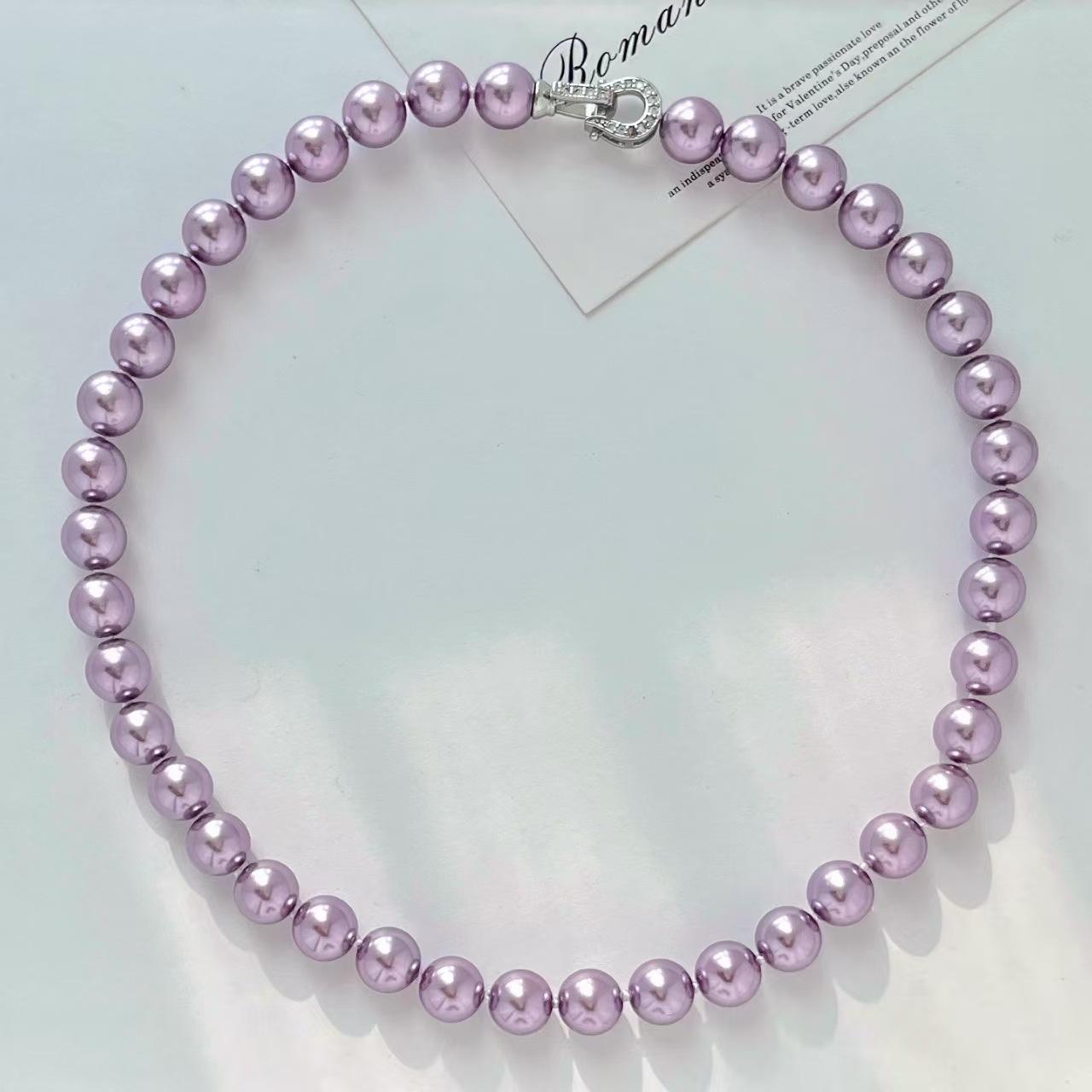 

High Quality 10Mm Retro Premium Taro Gold Purple Artificial Crystal Pearl Necklace Clavicle Chain