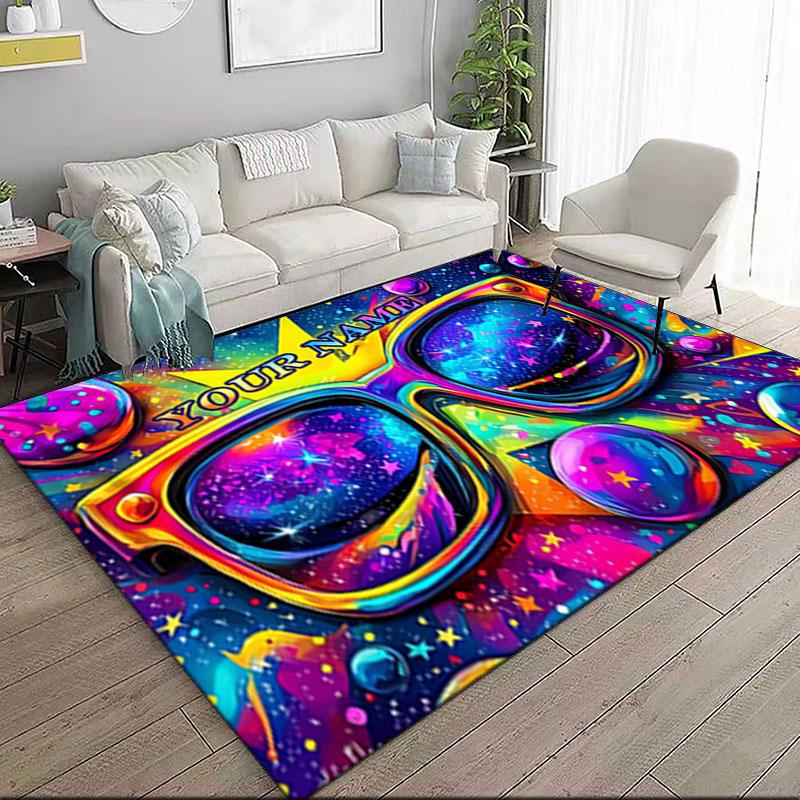 1PC Custom Name Cosmic Glasses Adventure Theme Floor Mat Ideal for Living Room, Game Rooms, Office, Bedroom,Floor Mat Playful Design