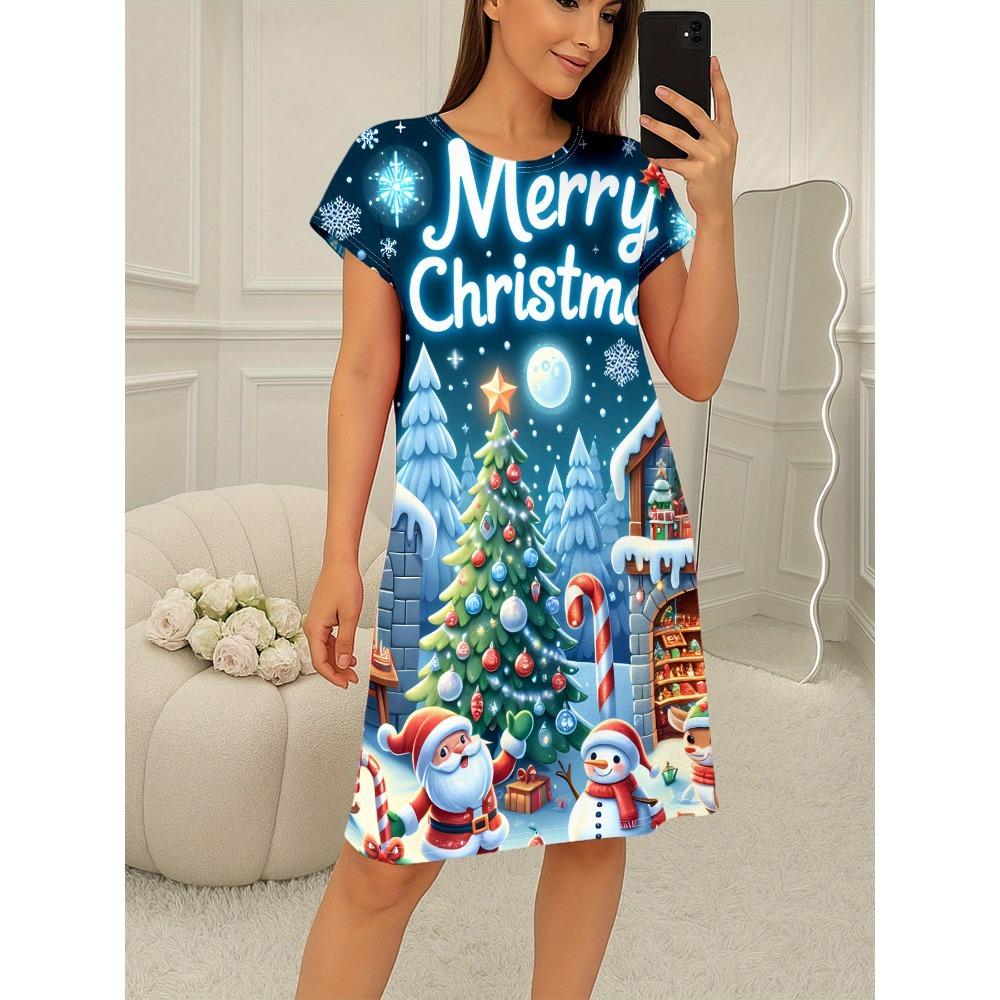 Uroczy nadruk z kotem, codzienna odzież domowa, damska, koszula nocna, sukienki z krótkim rękawem, luźny krój, odzież nocna, odzież domowa, sukienki do chodzenia po domu