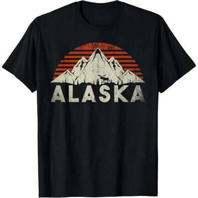 Animal Sauvage de Montagne Élan d'Alaska Rétro T-Shirt Alaska