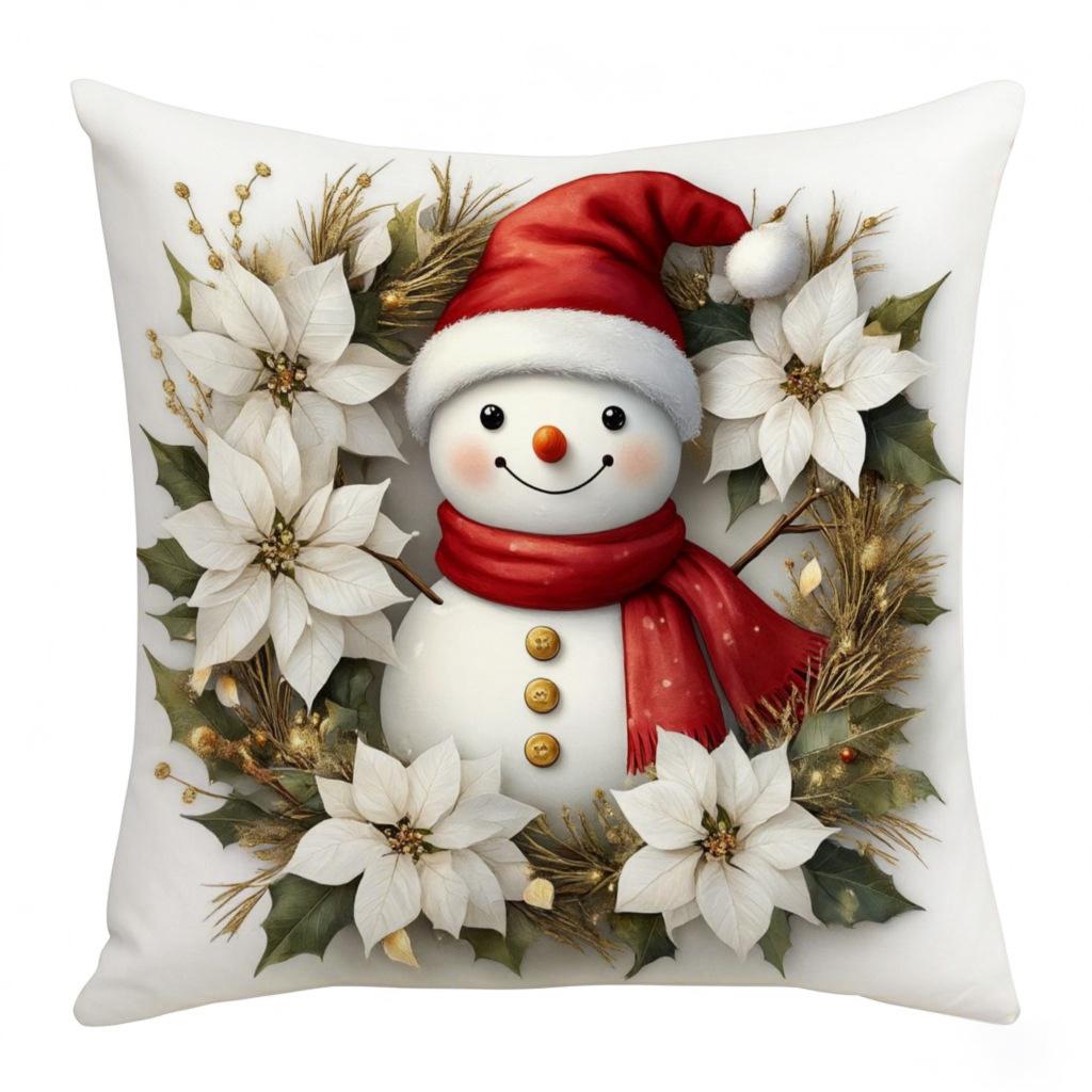 Christmas Pillow Cover - Festive Cartoon Linen Cushion Covers for Sofa Decor Pillowcase Xmas Cushion Cover Gift  ( No Pillow Core )