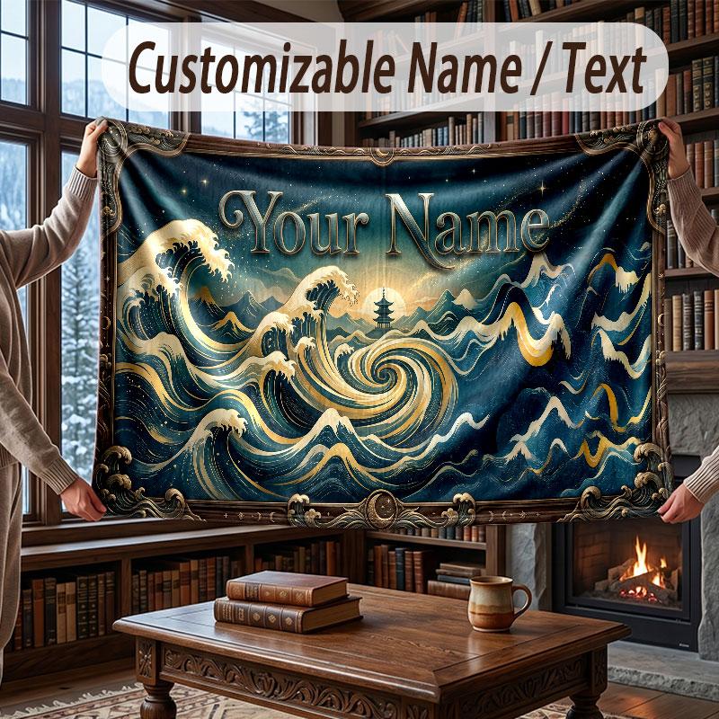 Octopus Sea Life Theme Throw Blanket Custom Name Text Personalized Blanket Soft Cozy Blanket for Home Sofa Bed