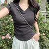 Plain Cotton Short Sleeve T Shirt With Pleated Detail For Casual Wear