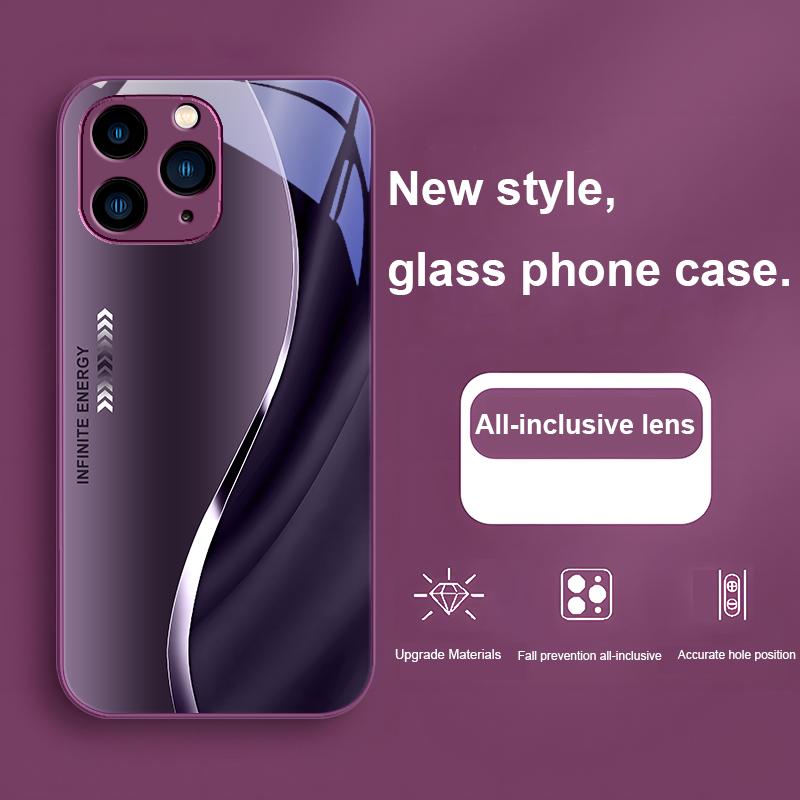 Gradient Infinite Energy For Iphone 15 14 13 12 11 Pro Max X XS XR 7 8 Plus 2020 22 SE Black Tempered Glass Phone Case