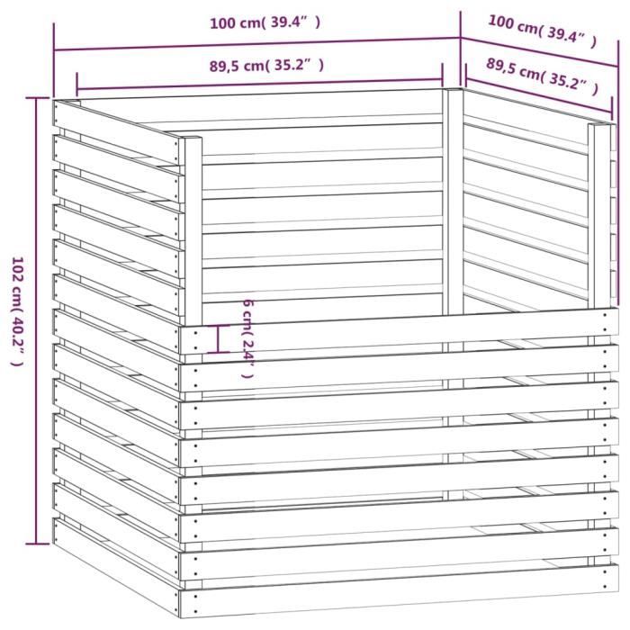 VidaXL White Compost Bin 100x100x102 Cm Solid Pine Wood 822193