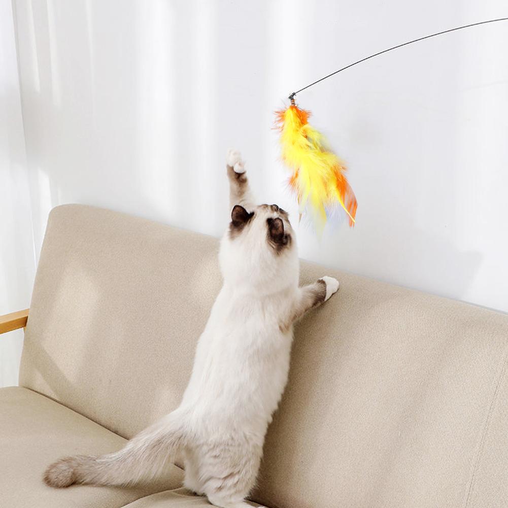 Feather Cat Toy with Bell DIY Replace Cat Teaser Stick Replacement Pendant Pet Toy Accessories
