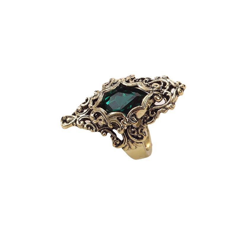 Jianjie European & American 18K Gold Green Zircon Fashion Ring for Women