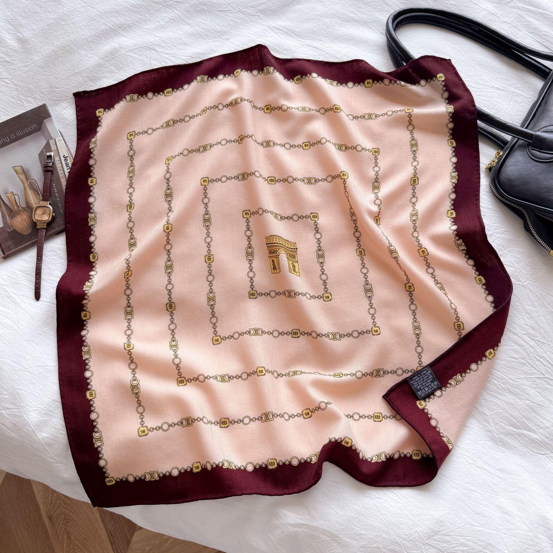 Casual retro silk wool silk scarf 2025 new autumn and winter silk wool scarf daily versatile fashion silk wool square scarf 65cm