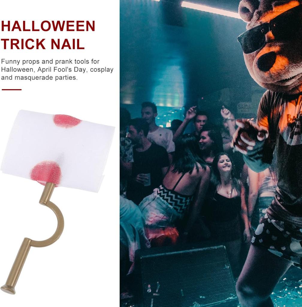 2Pcs Halloween Trick Scary Fake Nail Through Finger Prank Prop Magic Toy Funny Bloody Nail Bandage Novelty Gags & Practical Joke