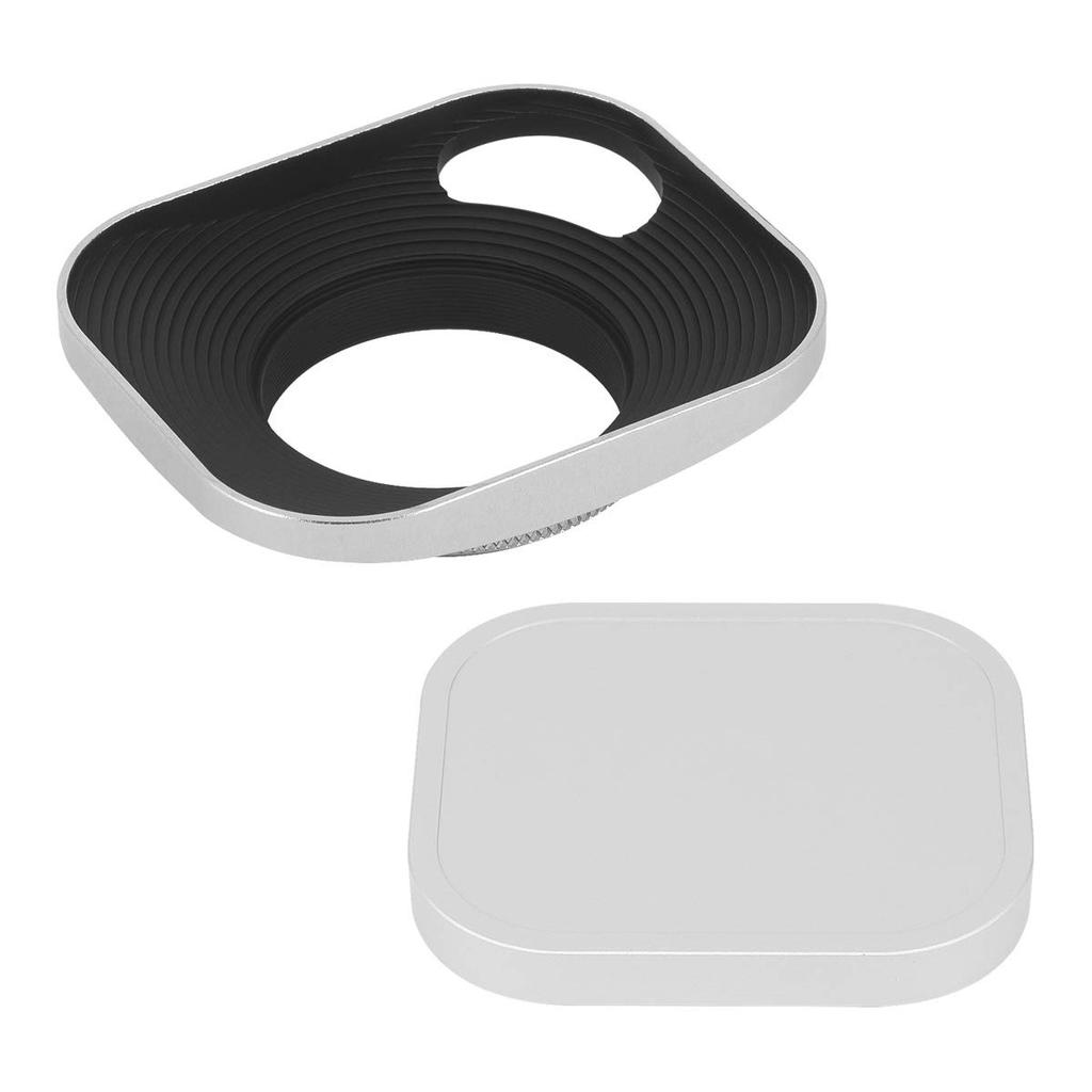 Haoge 39mm Square Metal Lens Hood with Shade and Cap for Leica Rangefinder Cameras with 39mm E39 Filter Thread Silver LH-W39P Screw-in Hollow-Out