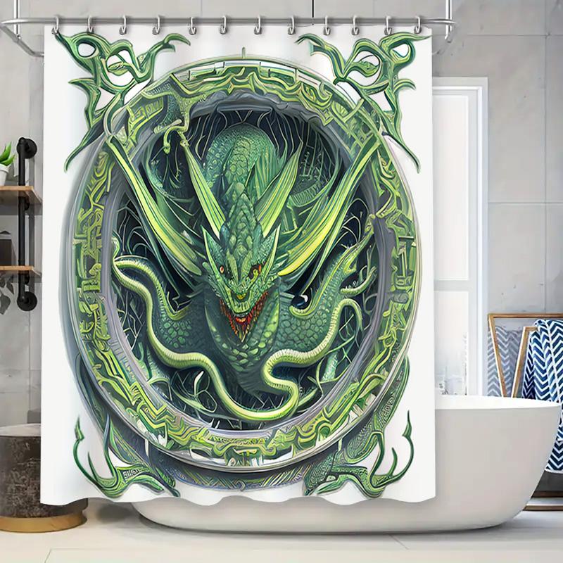 

Dragon-Themed Shower Curtain With Vibrant Green Colors Perfect For Adding A Mystical Touch To Any Bathroom Decor Bring Your Spac W60H190(CM)-1 Pcs