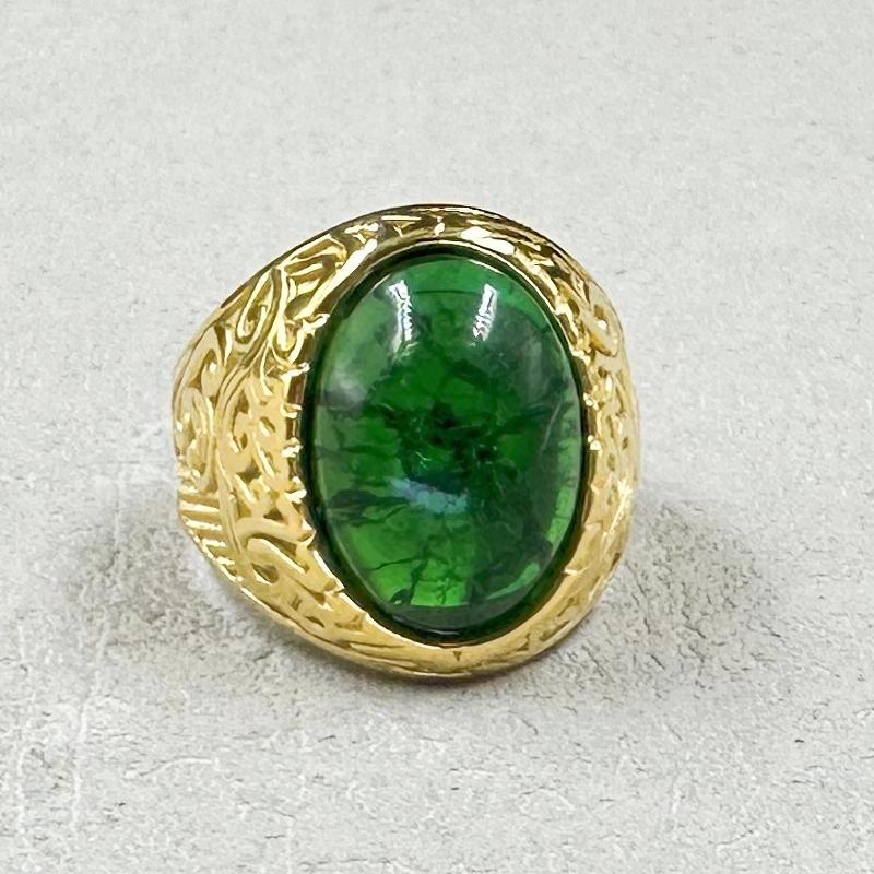 Retro 18K Gold Plated Stainless Steel Rings Luxury Big Stone Men Women Rings Wedding Couple Fashion